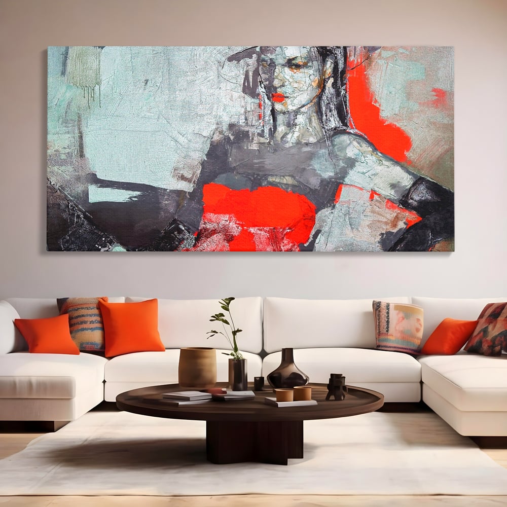 Tablou Canvas Premium LuxCanva® A1262, Lady In Red, Femeie, Portret, Palarie, Dormitor, Culori Vibrante