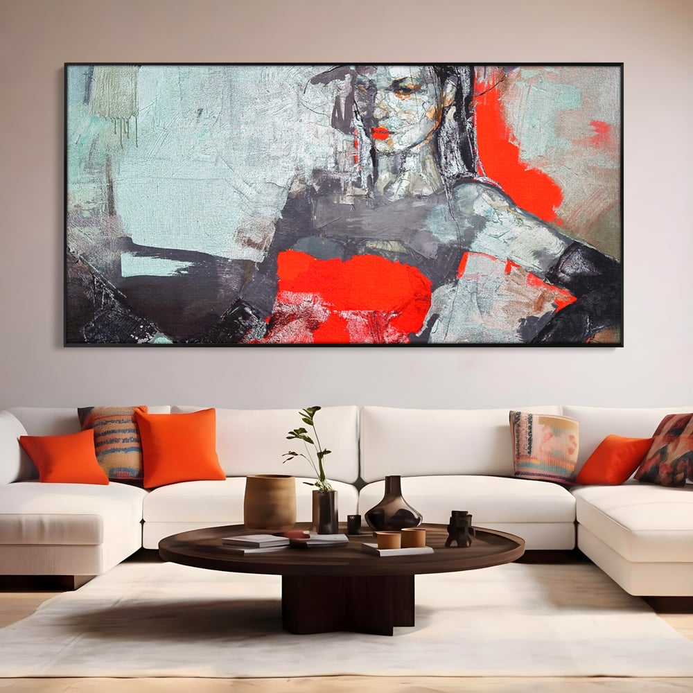 Tablou Canvas Premium LuxCanva® A1262, Lady In Red, Femeie, Portret, Palarie, Dormitor, Culori Vibrante
