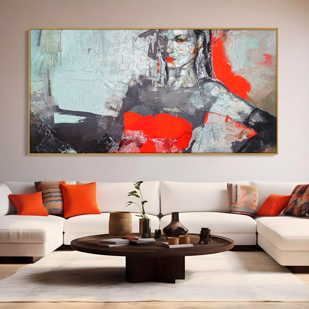 Tablou Canvas Premium LuxCanva® A1262, Lady In Red, Femeie, Portret, Palarie, Dormitor, Culori Vibrante