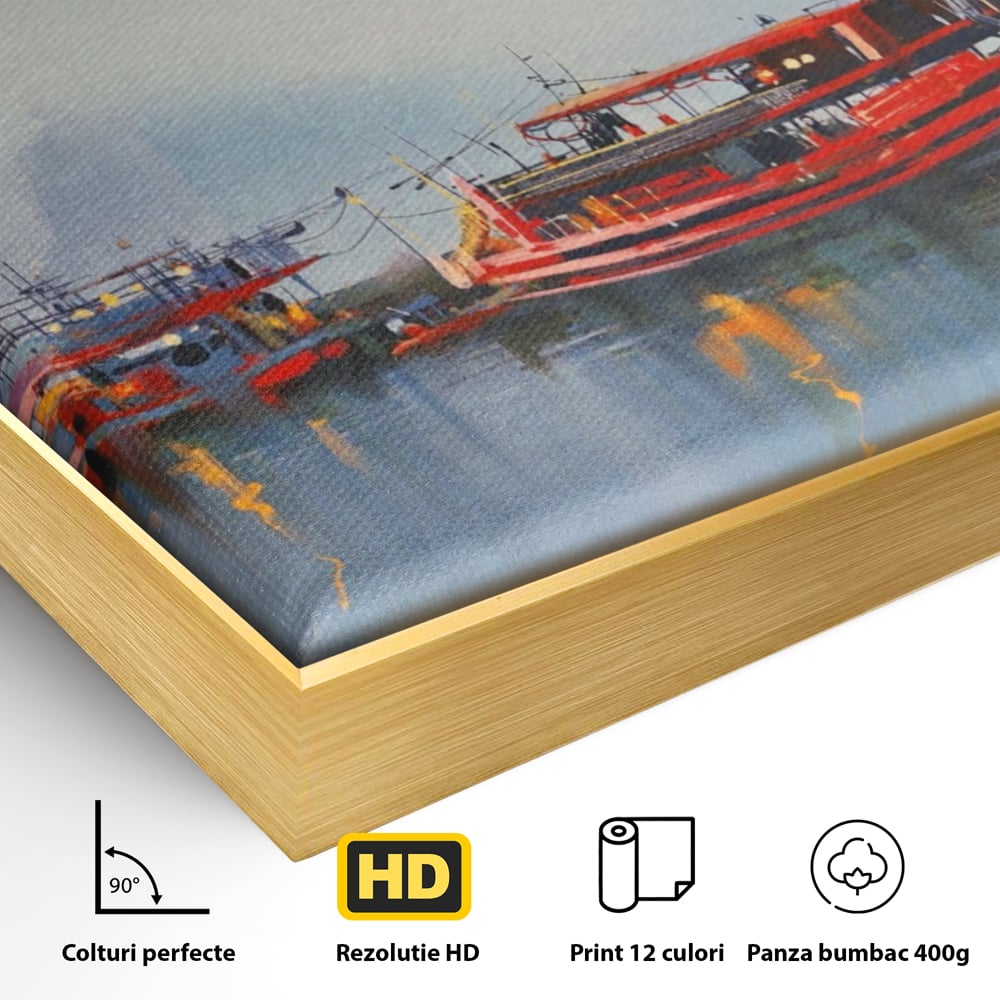 Tablou Canvas Premium LuxCanva® A1263, Red Boats, Port, Barci, Far, Mare, Dormitor, Culori Vibrante
