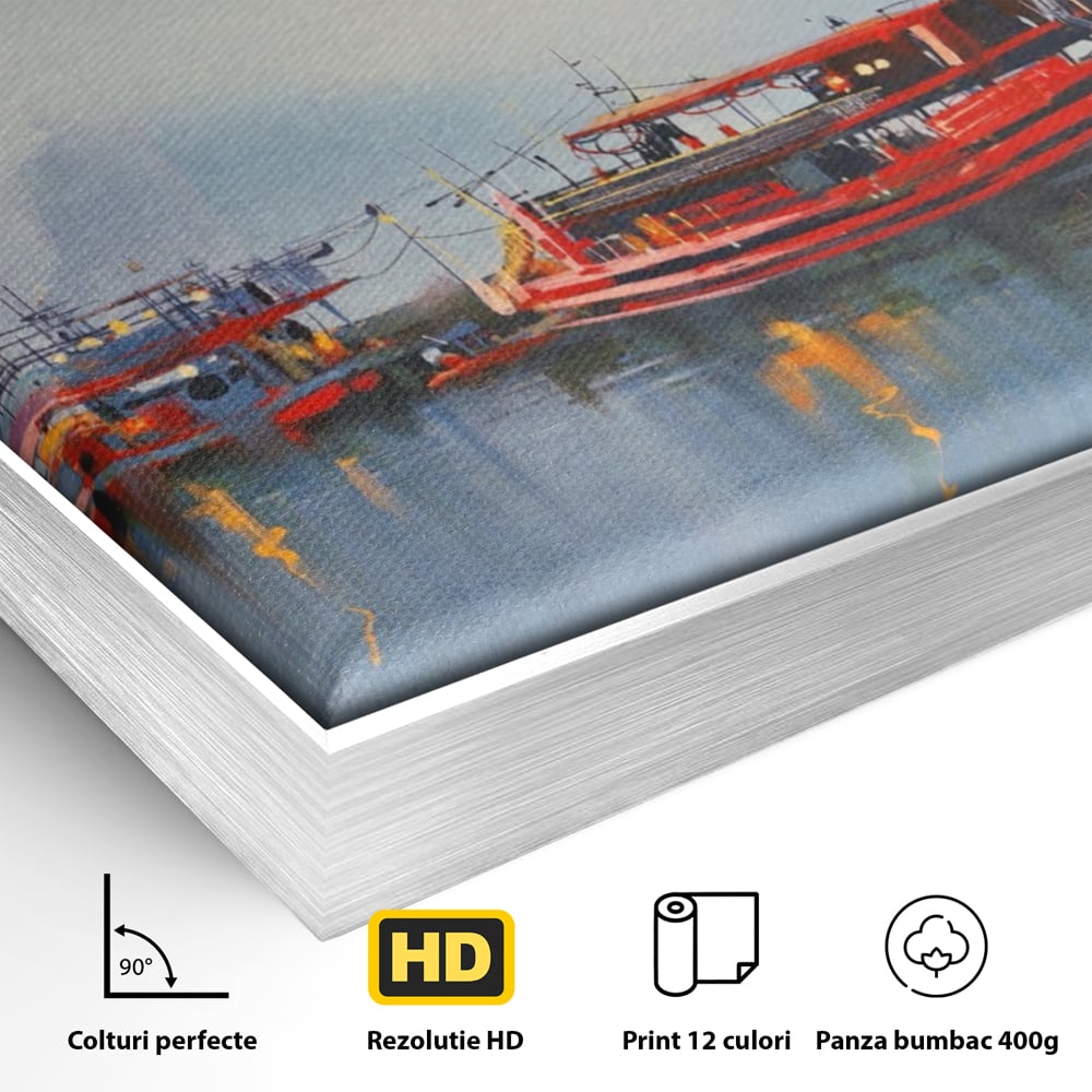 Tablou Canvas Premium LuxCanva® A1263, Red Boats, Port, Barci, Far, Mare, Dormitor, Culori Vibrante