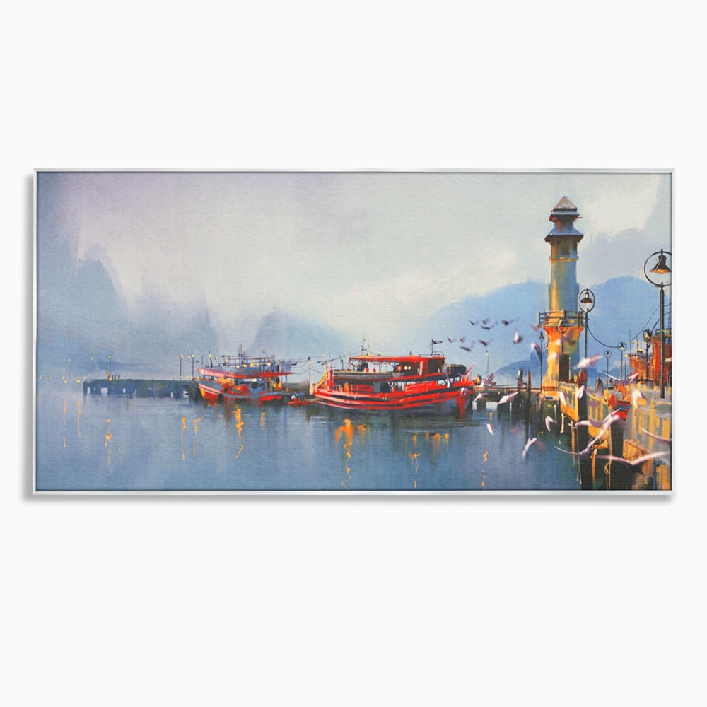 Tablou Canvas Premium LuxCanva® A1263, Red Boats, Port, Barci, Far, Mare, Dormitor, Culori Vibrante
