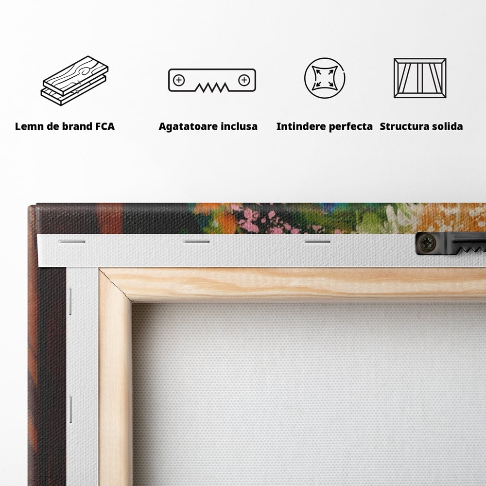 Tablou Canvas Premium LuxCanva® A1264, Bicicleta, Flori, Copac, Palarie, Dormitor, Culori Vibrante