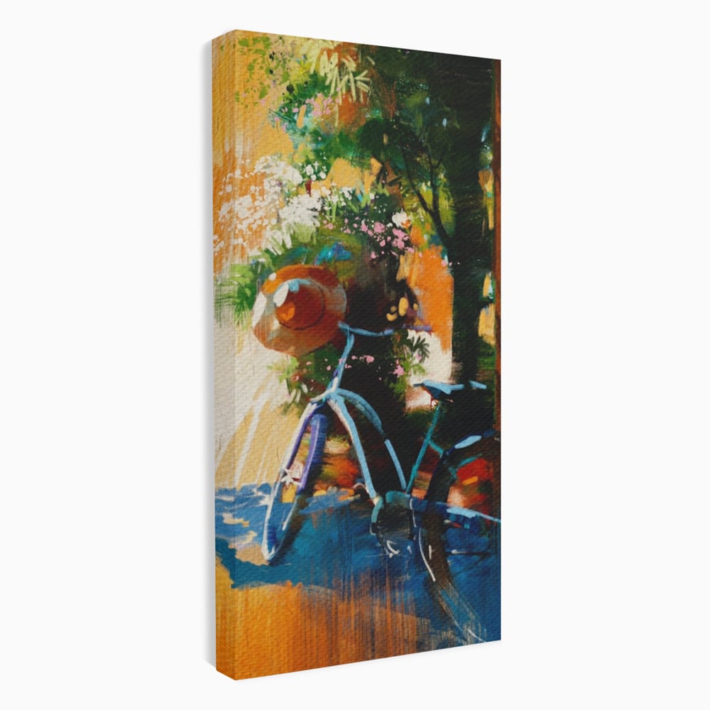 Tablou Canvas Premium LuxCanva® A1264, Bicicleta, Flori, Copac, Palarie, Dormitor, Culori Vibrante