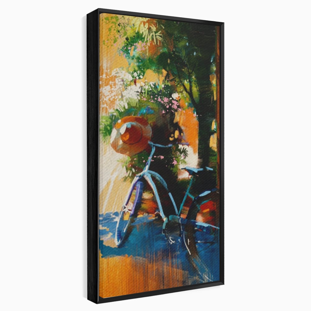 Tablou Canvas Premium LuxCanva® A1264, Bicicleta, Flori, Copac, Palarie, Dormitor, Culori Vibrante