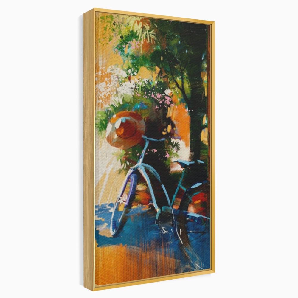 Tablou Canvas Premium LuxCanva® A1264, Bicicleta, Flori, Copac, Palarie, Dormitor, Culori Vibrante