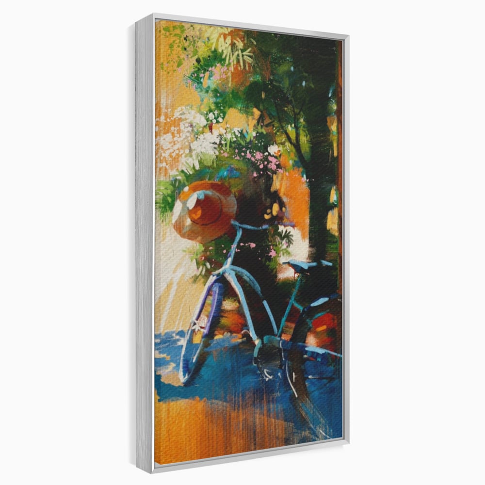 Tablou Canvas Premium LuxCanva® A1264, Bicicleta, Flori, Copac, Palarie, Dormitor, Culori Vibrante