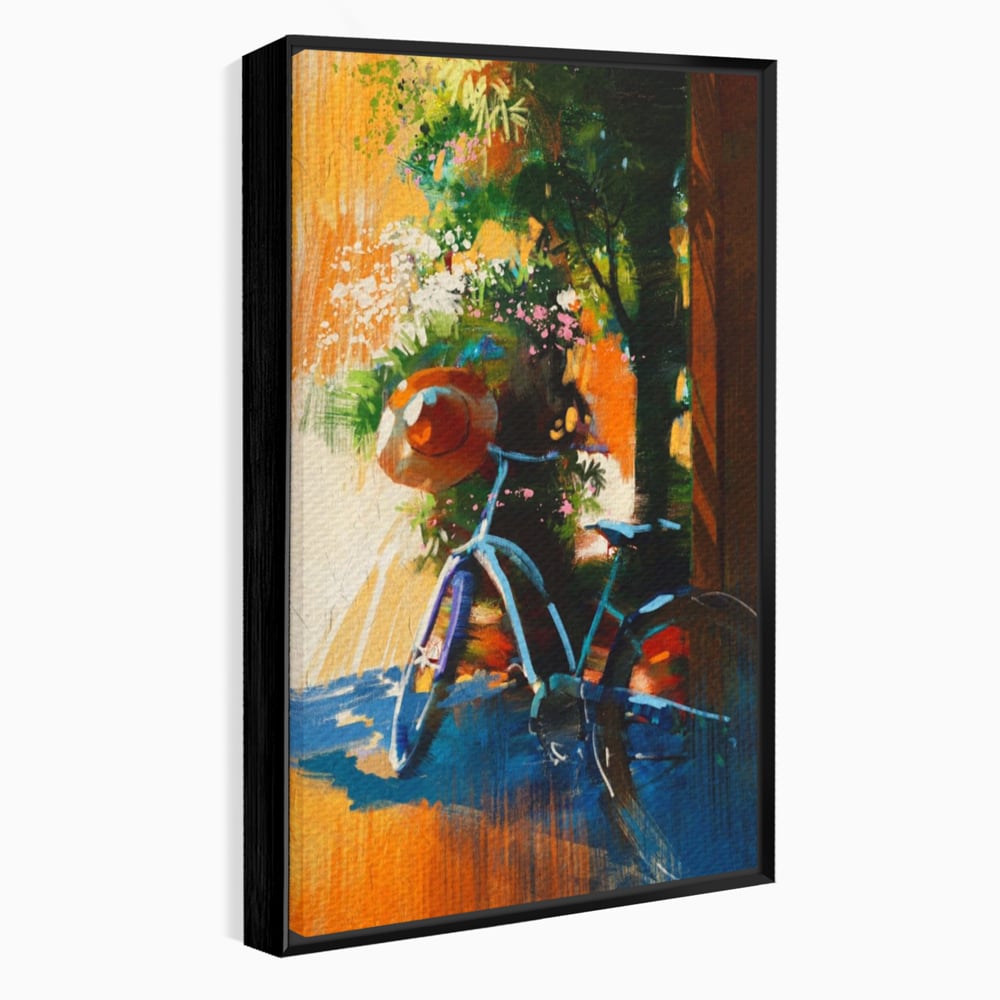 Tablou Canvas Premium LuxCanva® A1264, Bicicleta, Flori, Copac, Palarie, Dormitor, Culori Vibrante