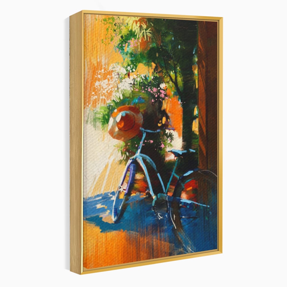 Tablou Canvas Premium LuxCanva® A1264, Bicicleta, Flori, Copac, Palarie, Dormitor, Culori Vibrante