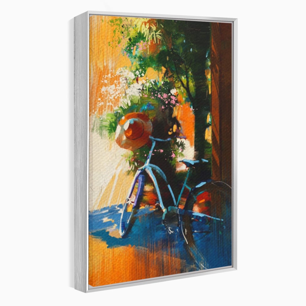 Tablou Canvas Premium LuxCanva® A1264, Bicicleta, Flori, Copac, Palarie, Dormitor, Culori Vibrante