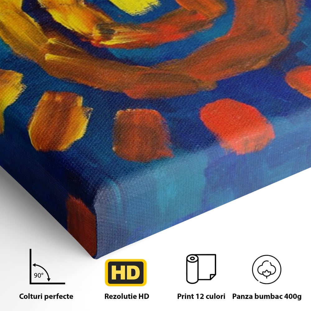 Tablou Canvas Premium LuxCanva® A1265, Abstract Sun, Soare, Albastru, Pictura, Dormitor, Culori Vibrante
