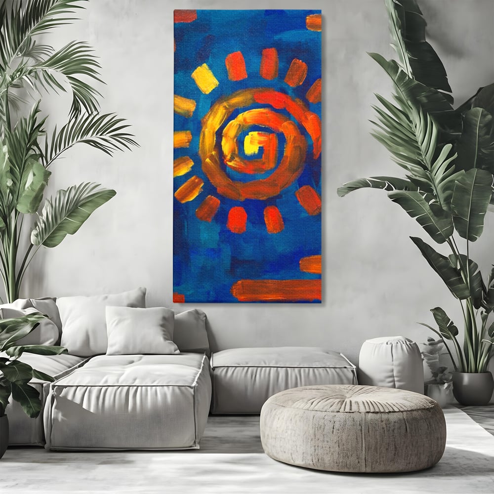 Tablou Canvas Premium LuxCanva® A1265, Abstract Sun, Soare, Albastru, Pictura, Dormitor, Culori Vibrante