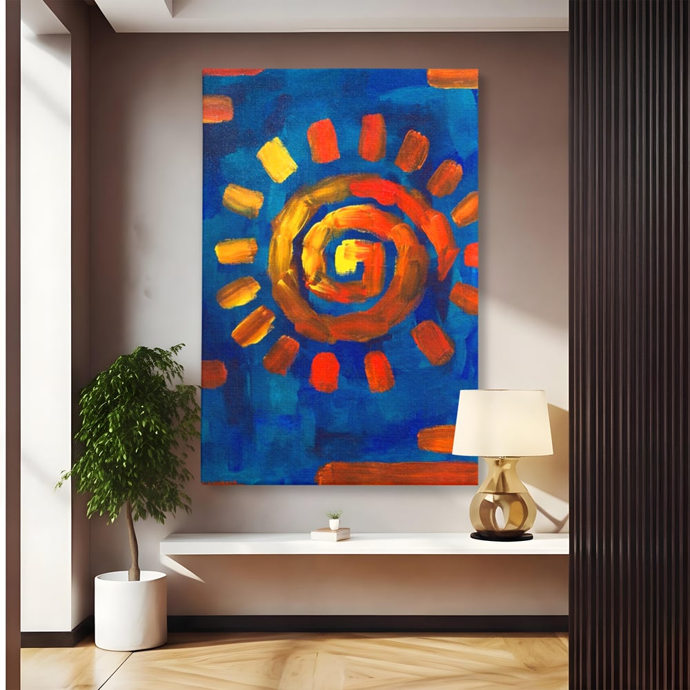 Tablou Canvas Premium LuxCanva® A1265, Abstract Sun, Soare, Albastru, Pictura, Dormitor, Culori Vibrante