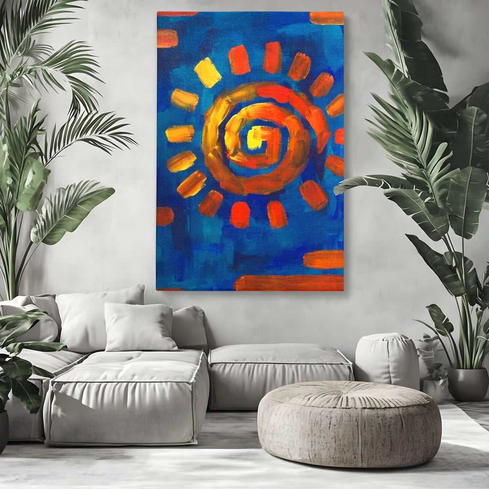 Tablou Canvas Premium LuxCanva® A1265, Abstract Sun, Soare, Albastru, Pictura, Dormitor, Culori Vibrante
