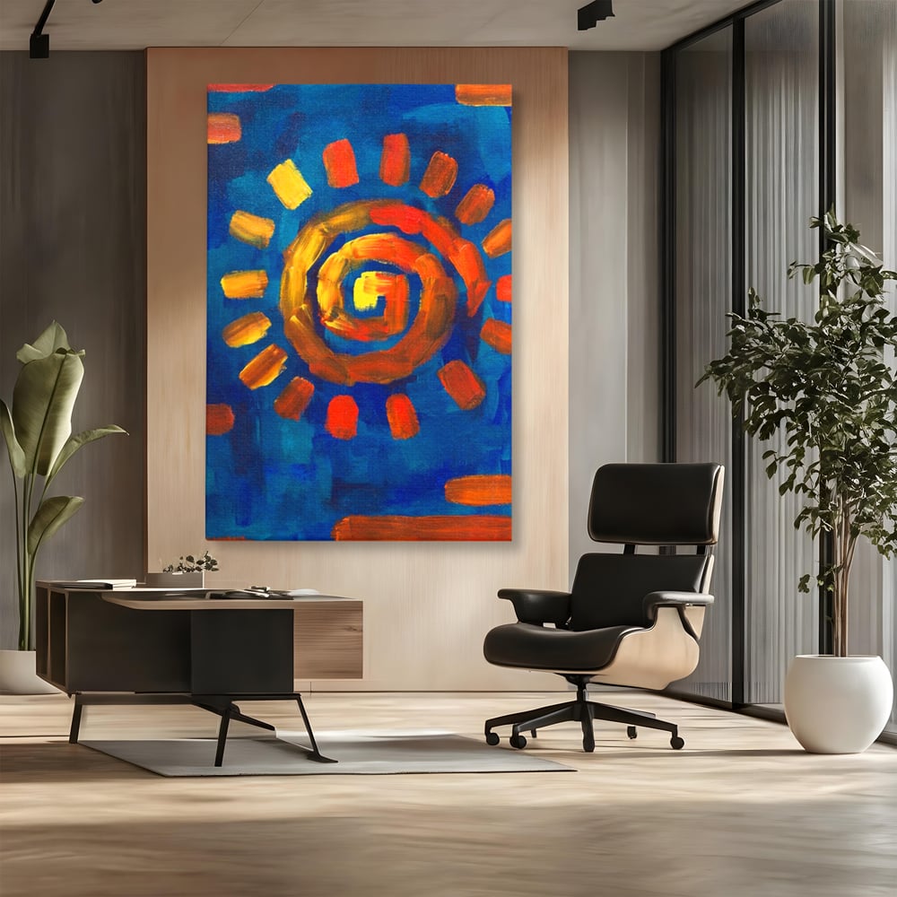 Tablou Canvas Premium LuxCanva® A1265, Abstract Sun, Soare, Albastru, Pictura, Dormitor, Culori Vibrante
