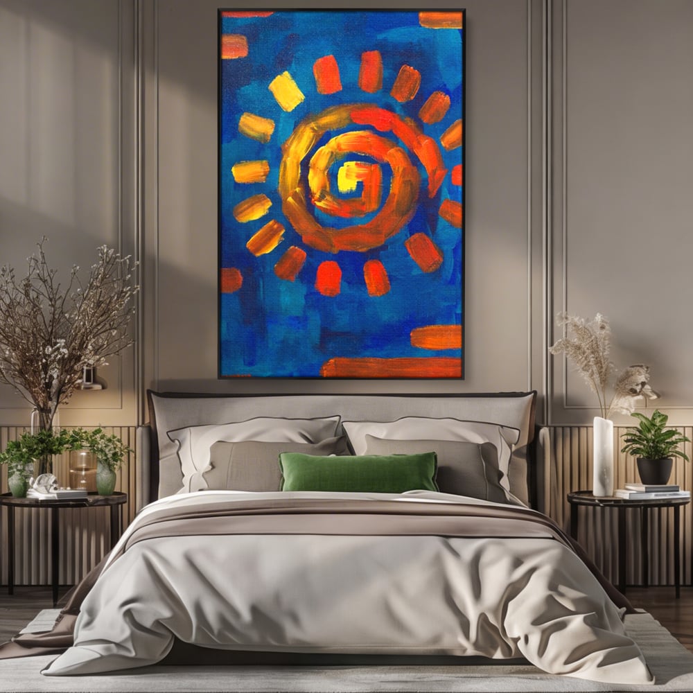 Tablou Canvas Premium LuxCanva® A1265, Abstract Sun, Soare, Albastru, Pictura, Dormitor, Culori Vibrante