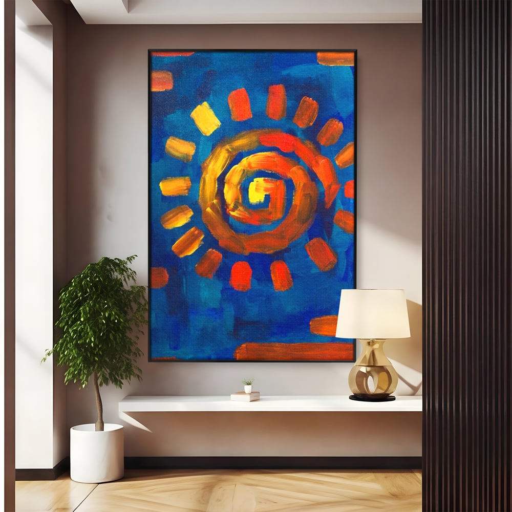 Tablou Canvas Premium LuxCanva® A1265, Abstract Sun, Soare, Albastru, Pictura, Dormitor, Culori Vibrante