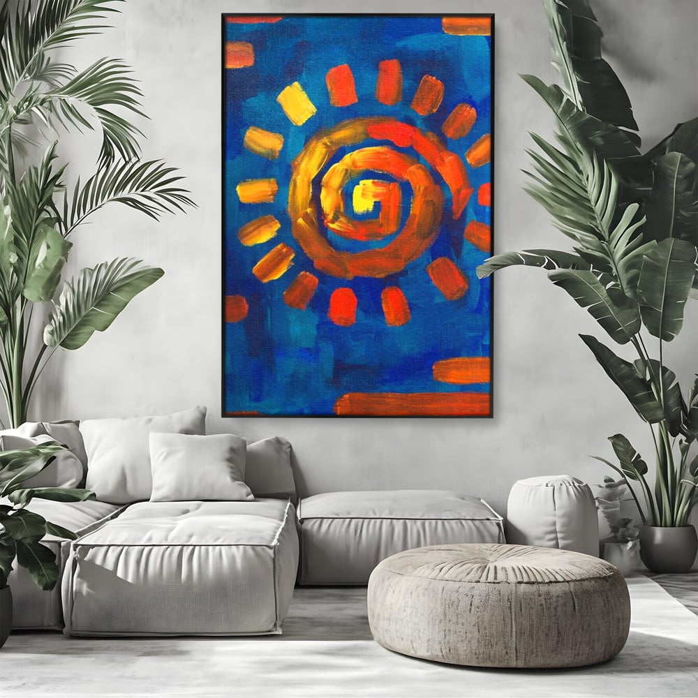 Tablou Canvas Premium LuxCanva® A1265, Abstract Sun, Soare, Albastru, Pictura, Dormitor, Culori Vibrante