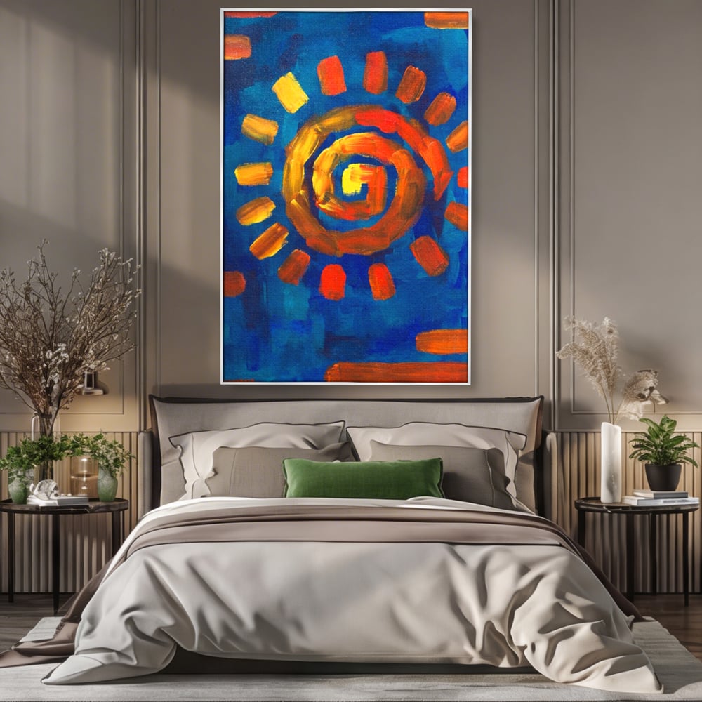 Tablou Canvas Premium LuxCanva® A1265, Abstract Sun, Soare, Albastru, Pictura, Dormitor, Culori Vibrante