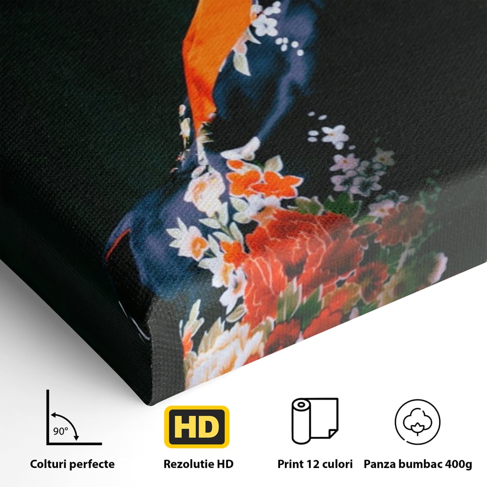 Tablou Canvas Premium LuxCanva® A1266, Geisha, Artista, Dansatoare, Fumusete Japoneza, Dormitor, Culori Vibrante