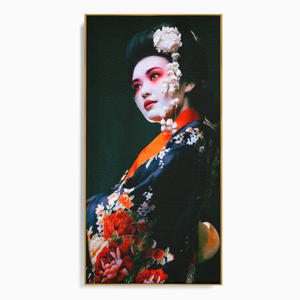 Tablou Canvas Premium LuxCanva® A1266, Geisha, Artista, Dansatoare, Fumusete Japoneza, Dormitor, Culori Vibrante