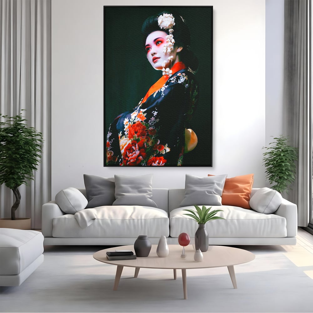 Tablou Canvas Premium LuxCanva® A1266, Geisha, Artista, Dansatoare, Fumusete Japoneza, Dormitor, Culori Vibrante