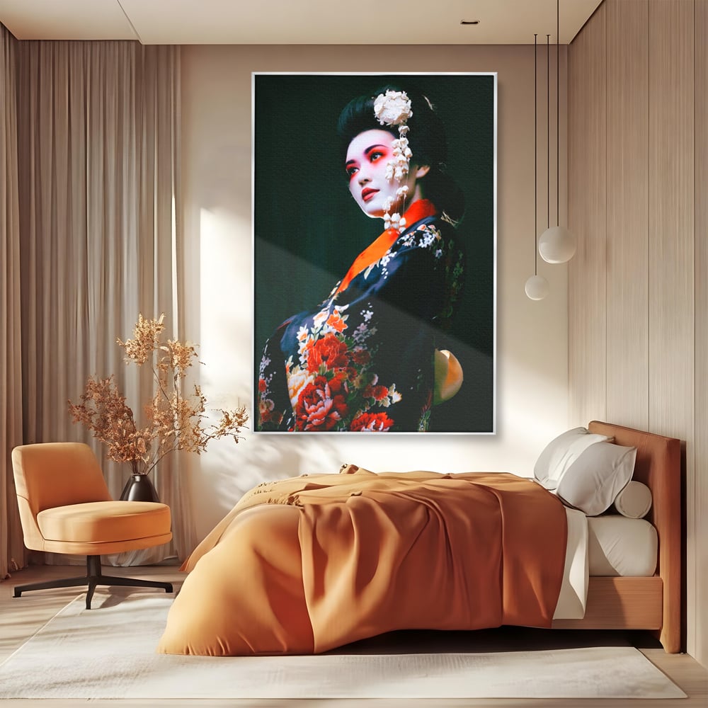 Tablou Canvas Premium LuxCanva® A1266, Geisha, Artista, Dansatoare, Fumusete Japoneza, Dormitor, Culori Vibrante