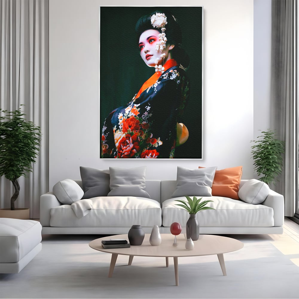 Tablou Canvas Premium LuxCanva® A1266, Geisha, Artista, Dansatoare, Fumusete Japoneza, Dormitor, Culori Vibrante