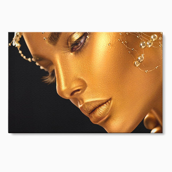 Tablou Canvas Premium LuxCanva® A1268, Beautiful Woman, Femeie, Auriu, Fumusete, Dressing, Culori Vibrante