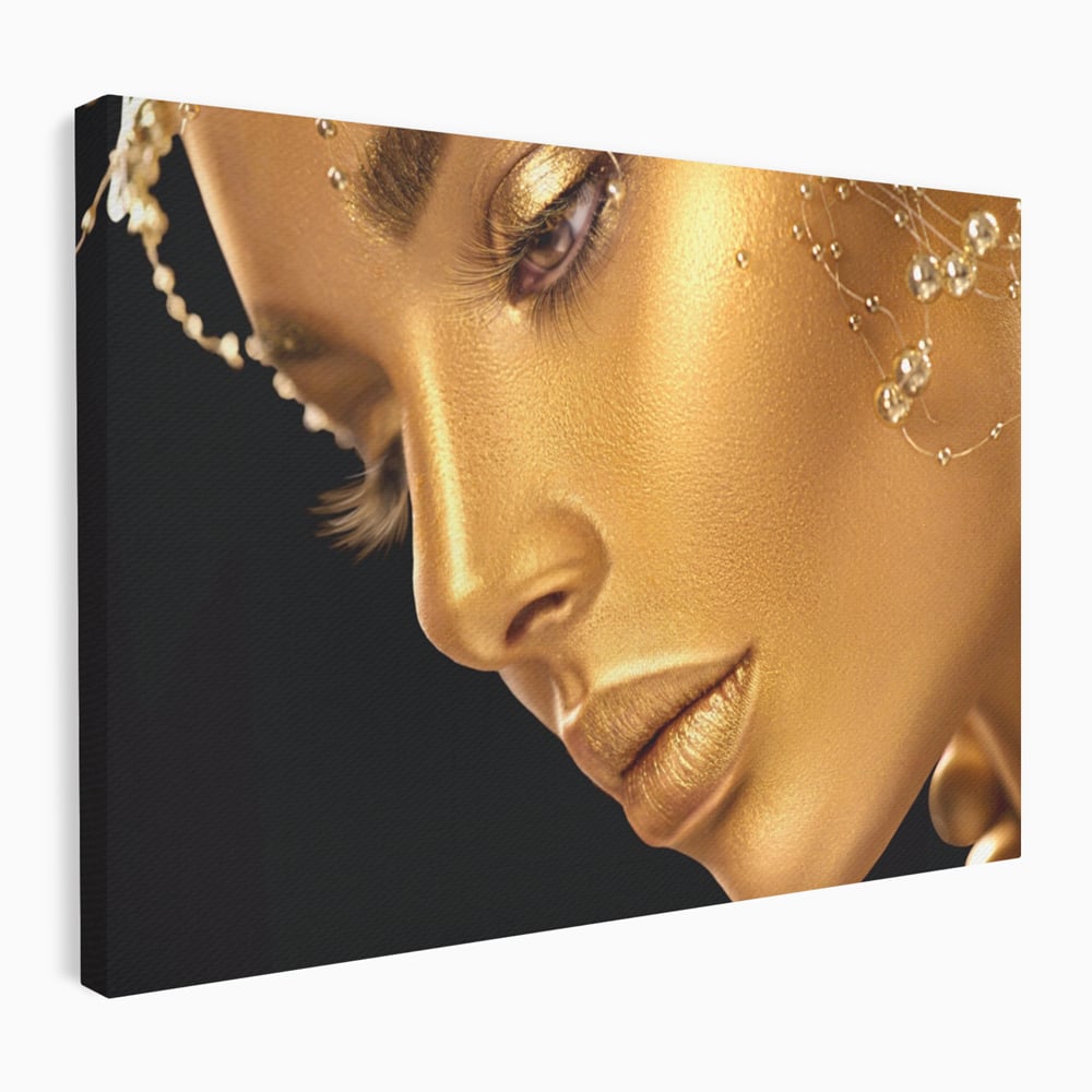 Tablou Canvas Premium LuxCanva® A1268, Beautiful Woman, Femeie, Auriu, Fumusete, Dressing, Culori Vibrante