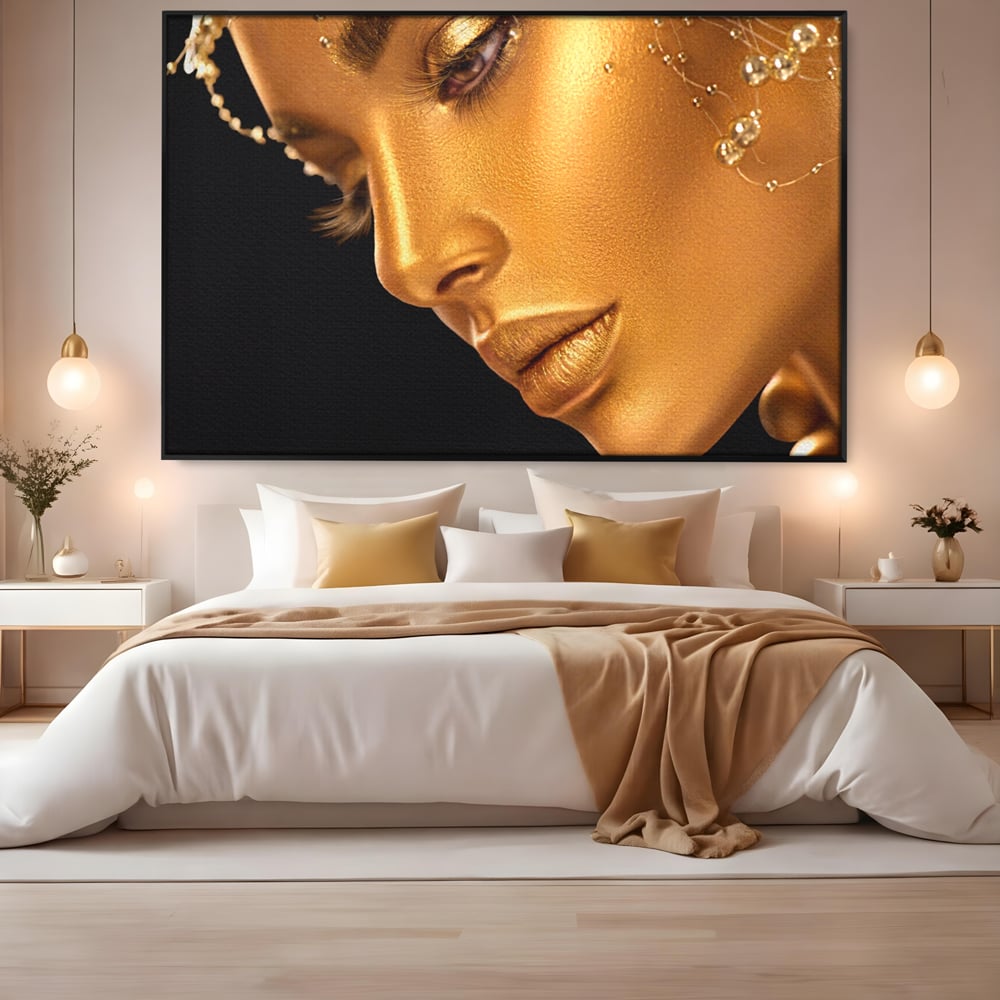 Leinwandbilder Premium-Leinwandbilder LuxCanva® A1268, Schöne Frau, Frau, Gold, rauchig, Dressing, leuchtende Farben