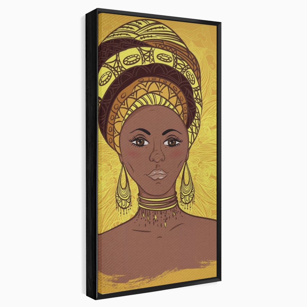 Tablou Canvas Premium LuxCanva® A1269, African Girl, Femeie, Auriu, Turban African, Dressing, Culori Vibrante