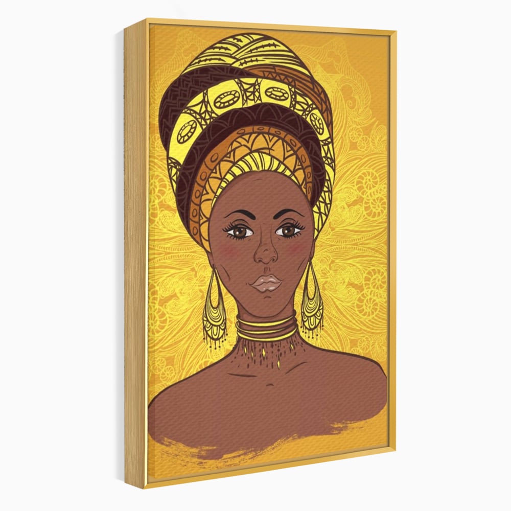Tablou Canvas Premium LuxCanva® A1269, African Girl, Femeie, Auriu, Turban African, Dressing, Culori Vibrante
