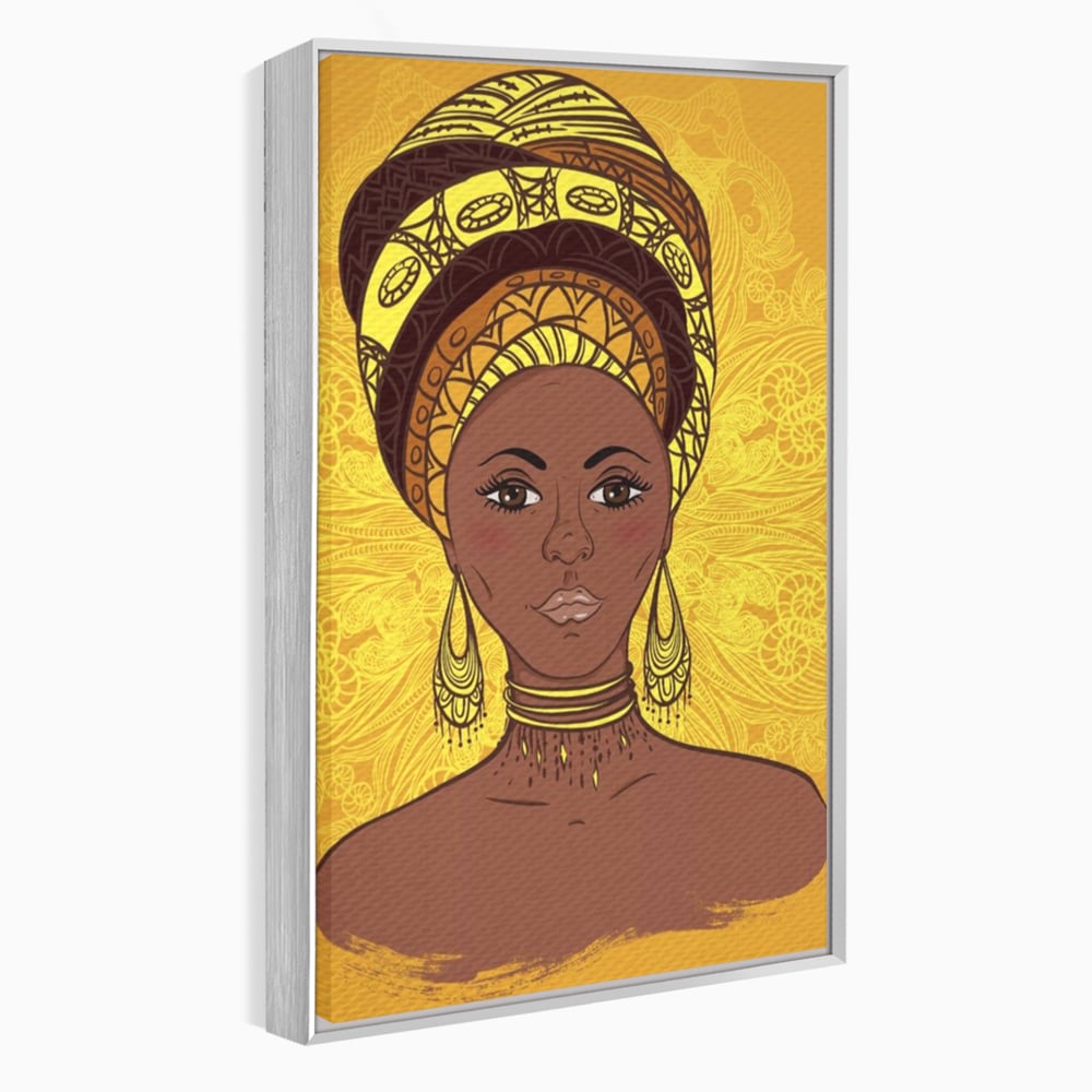 Tablou Canvas Premium LuxCanva® A1269, African Girl, Femeie, Auriu, Turban African, Dressing, Culori Vibrante