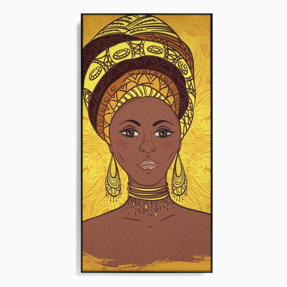 Tablou Canvas Premium LuxCanva® A1269, African Girl, Femeie, Auriu, Turban African, Dressing, Culori Vibrante