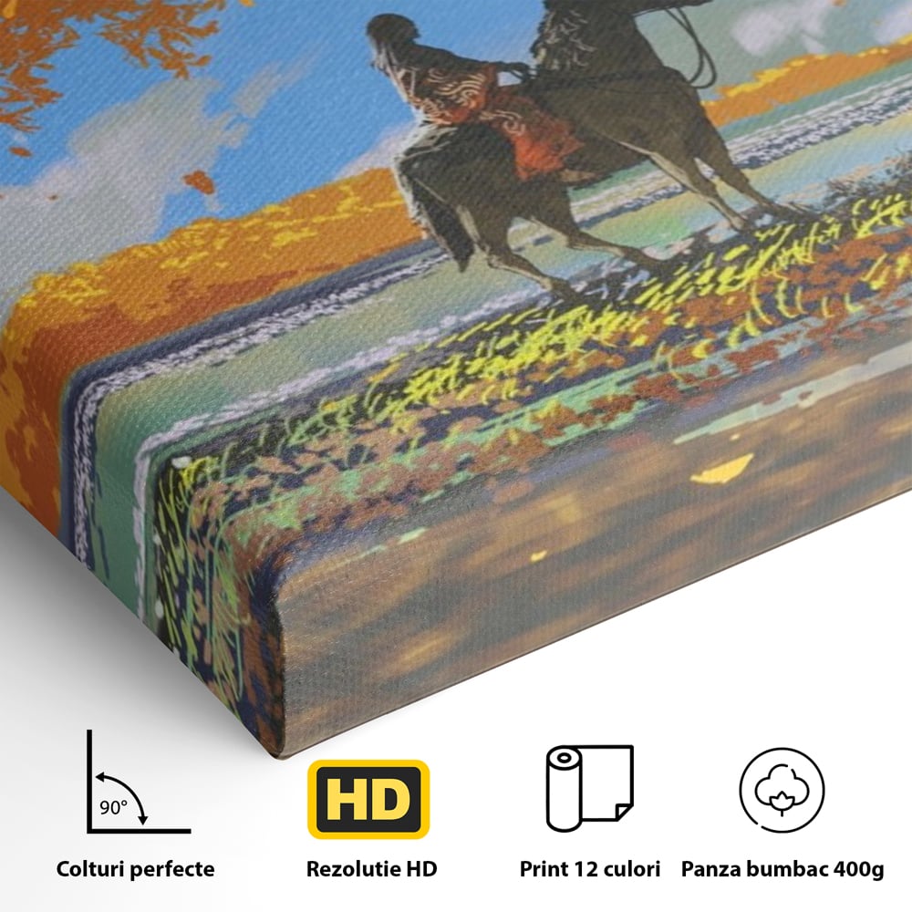 Tablou Canvas Premium LuxCanva® A1270, Girl With Horse, Cal, Copac, Frunze, Fata, Dormitor, Culori Vibrante