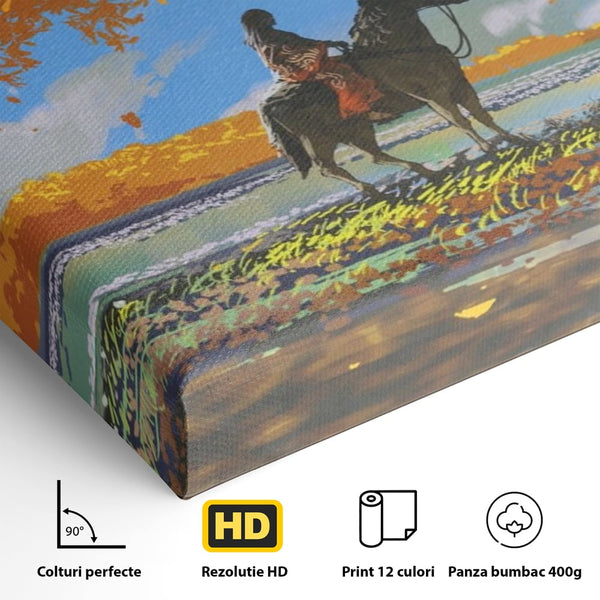 Tablou Canvas Premium LuxCanva® A1270, Girl With Horse, Cal, Copac, Frunze, Fata, Dormitor, Culori Vibrante