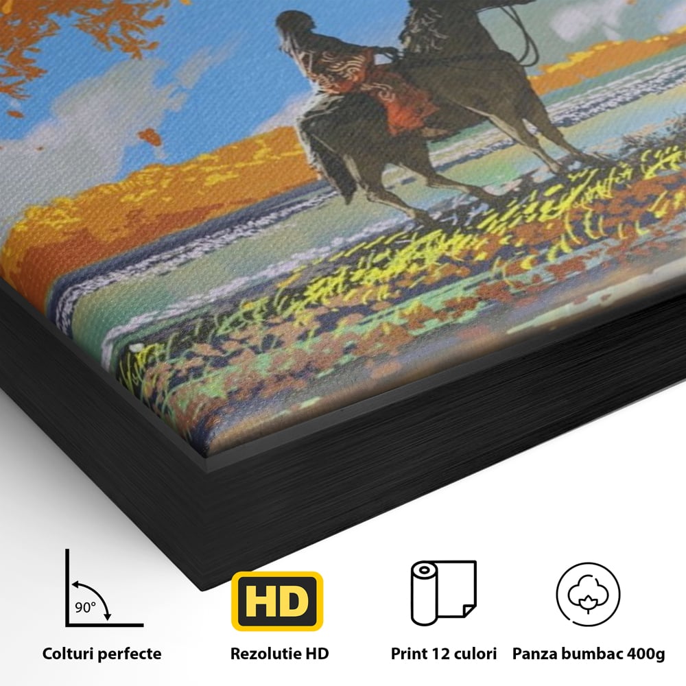 Tablou Canvas Premium LuxCanva® A1270, Girl With Horse, Cal, Copac, Frunze, Fata, Dormitor, Culori Vibrante