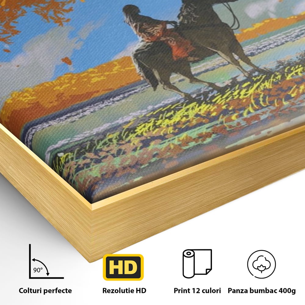 Tablou Canvas Premium LuxCanva® A1270, Girl With Horse, Cal, Copac, Frunze, Fata, Dormitor, Culori Vibrante