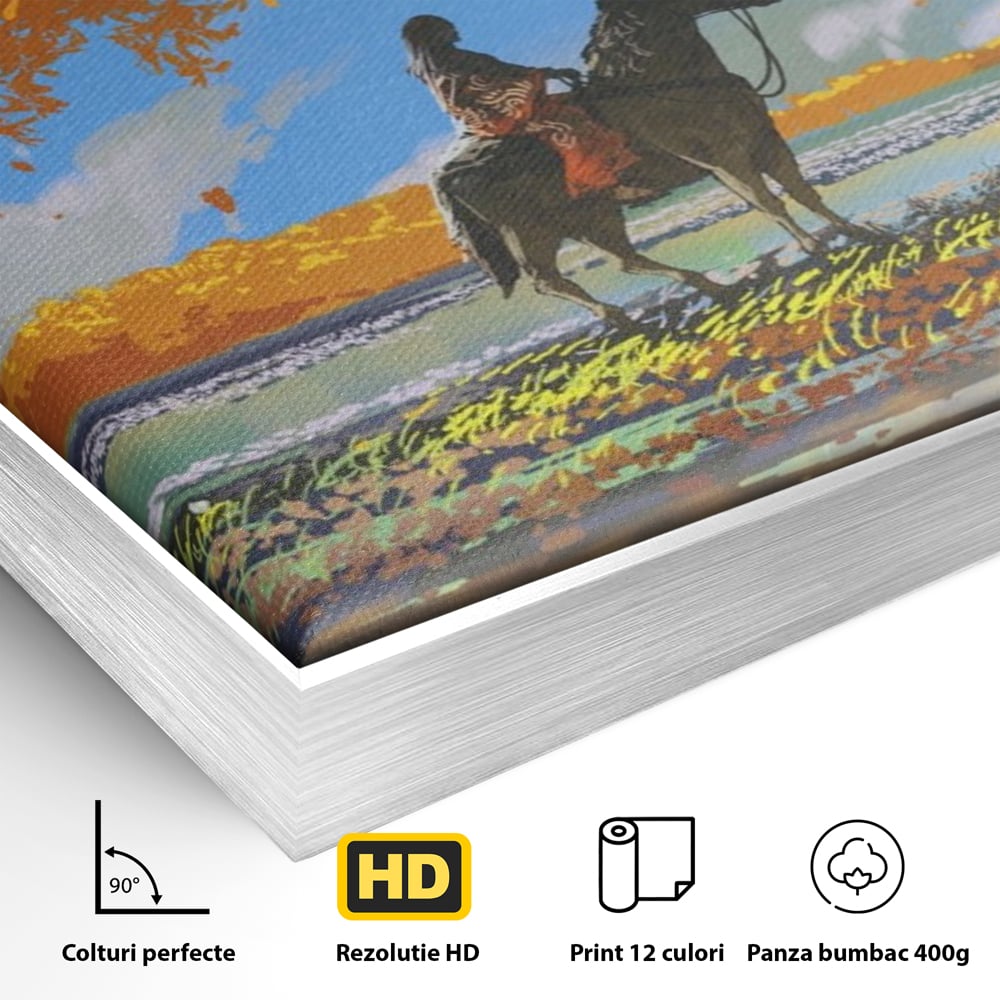 Tablou Canvas Premium LuxCanva® A1270, Girl With Horse, Cal, Copac, Frunze, Fata, Dormitor, Culori Vibrante