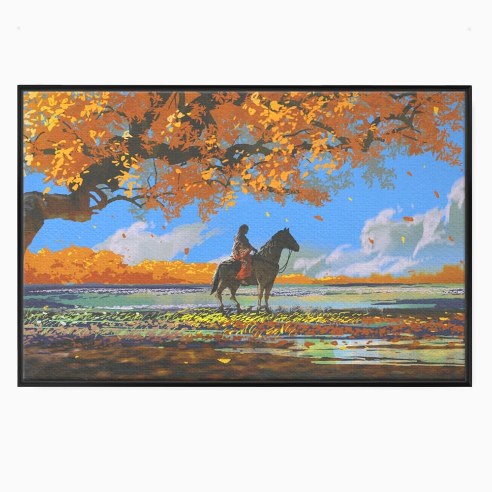 Tablou Canvas Premium LuxCanva® A1270, Girl With Horse, Cal, Copac, Frunze, Fata, Dormitor, Culori Vibrante