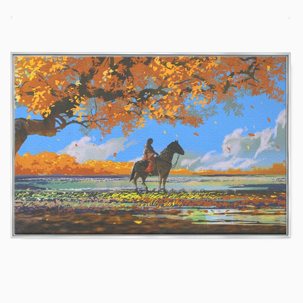 Tablou Canvas Premium LuxCanva® A1270, Girl With Horse, Cal, Copac, Frunze, Fata, Dormitor, Culori Vibrante