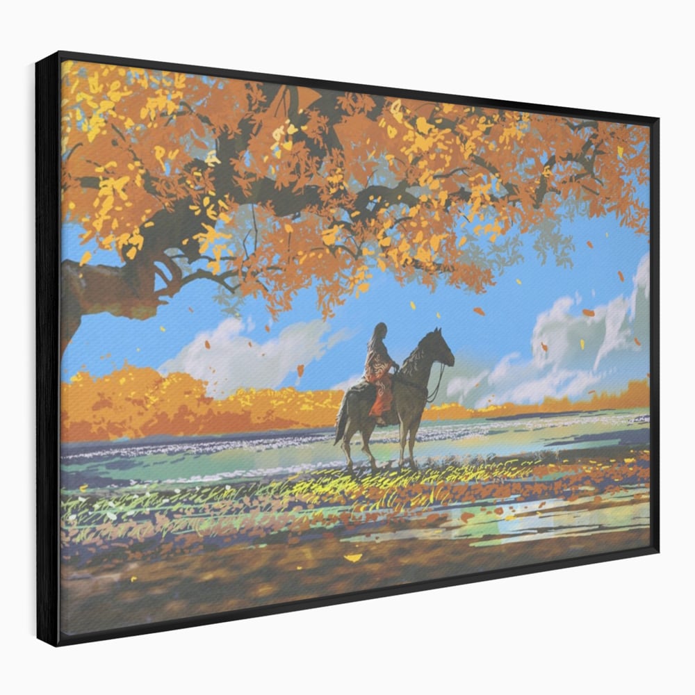 Tablou Canvas Premium LuxCanva® A1270, Girl With Horse, Cal, Copac, Frunze, Fata, Dormitor, Culori Vibrante