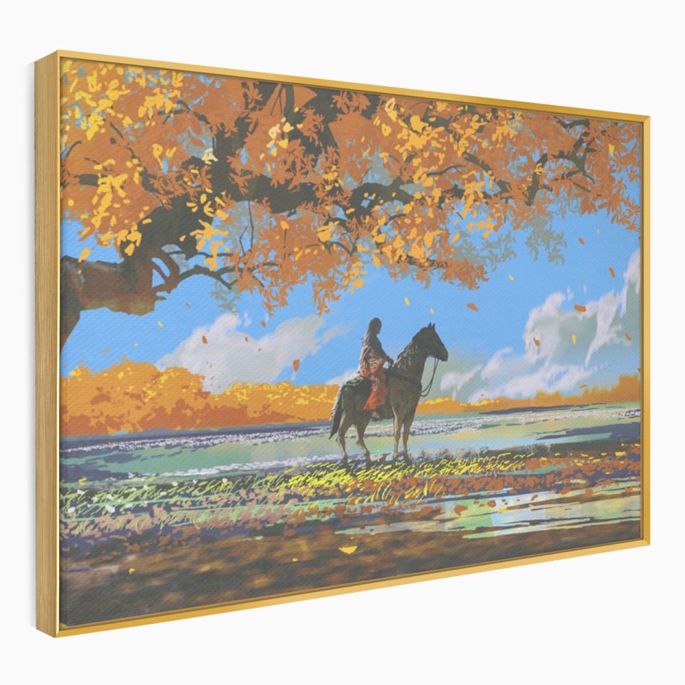 Tablou Canvas Premium LuxCanva® A1270, Girl With Horse, Cal, Copac, Frunze, Fata, Dormitor, Culori Vibrante