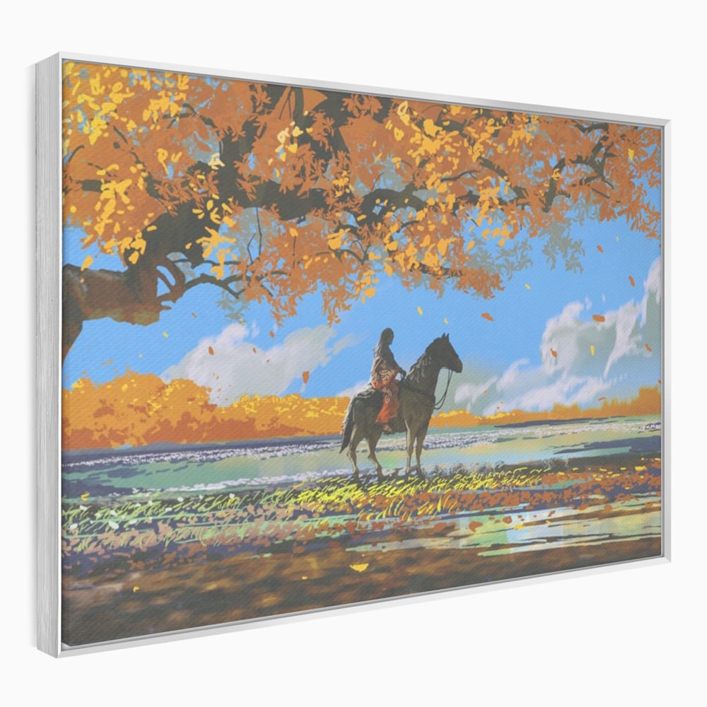 Tablou Canvas Premium LuxCanva® A1270, Girl With Horse, Cal, Copac, Frunze, Fata, Dormitor, Culori Vibrante