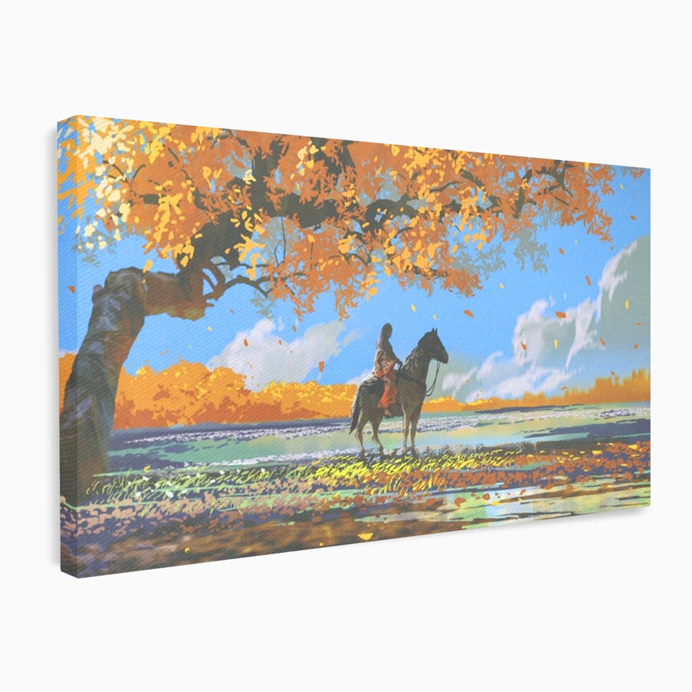 Tablou Canvas Premium LuxCanva® A1270, Girl With Horse, Cal, Copac, Frunze, Fata, Dormitor, Culori Vibrante