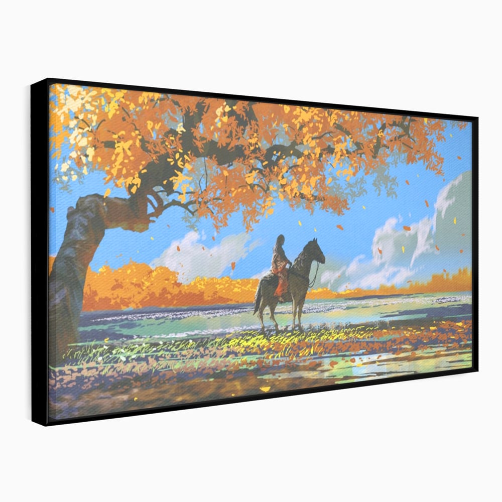 Tablou Canvas Premium LuxCanva® A1270, Girl With Horse, Cal, Copac, Frunze, Fata, Dormitor, Culori Vibrante