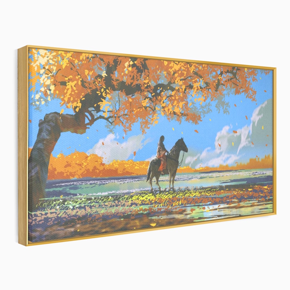 Tablou Canvas Premium LuxCanva® A1270, Girl With Horse, Cal, Copac, Frunze, Fata, Dormitor, Culori Vibrante