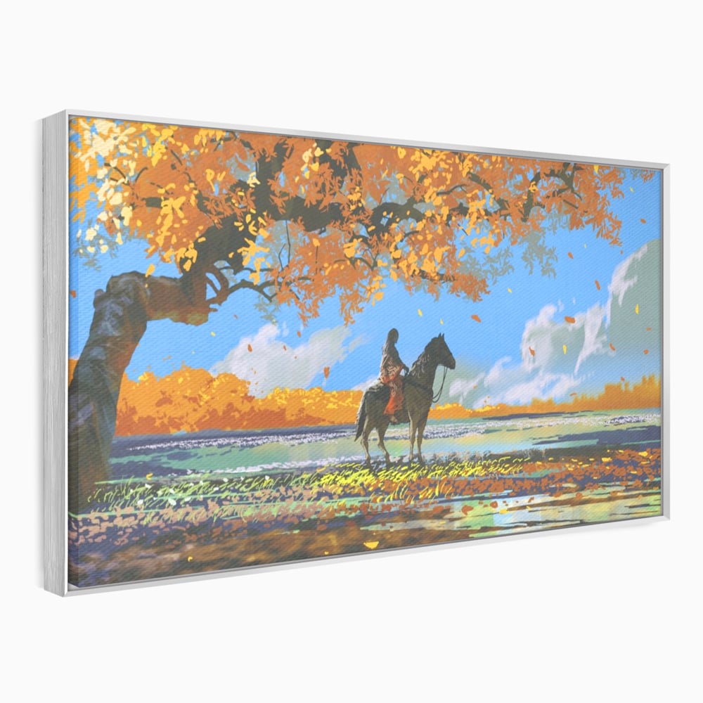 Tablou Canvas Premium LuxCanva® A1270, Girl With Horse, Cal, Copac, Frunze, Fata, Dormitor, Culori Vibrante