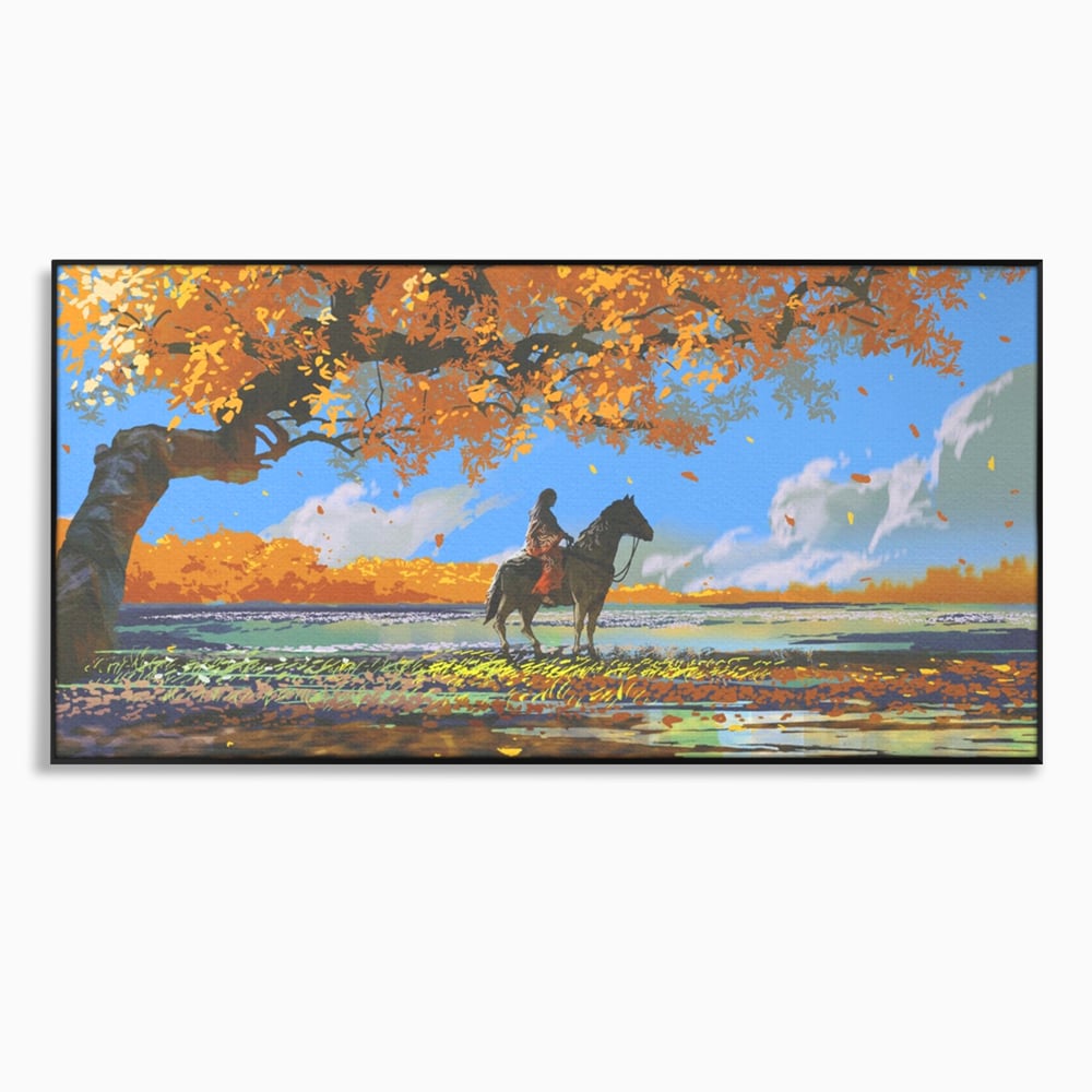 Tablou Canvas Premium LuxCanva® A1270, Girl With Horse, Cal, Copac, Frunze, Fata, Dormitor, Culori Vibrante